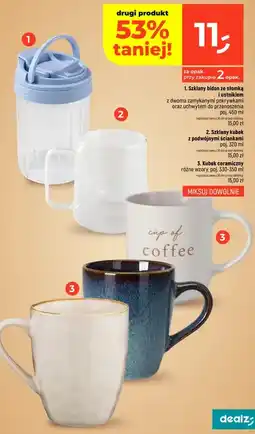 Dealz Szklany bidon ze słomką i ustnikiem, Szklany kubek z podwójnymi ściankami lub Kubek ceramiczny oferta