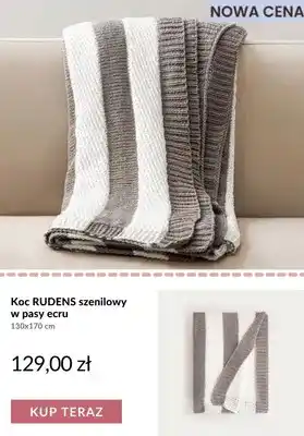 Koc Rudens szenilowy w pasy ecru 130x170 cm