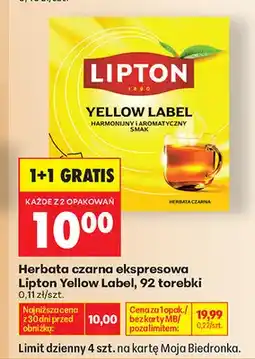 Biedronka Herbata czarna ekspresowa Lipton Yellow Label oferta