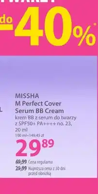 Hebe Krem BB z serum do twarzy z SPF50+ PA++++ no. 23 m Perfect Cover Serum BB Cream Missha oferta