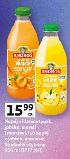 Auchan Andros Pójdź z klementynek, jabłka, moreli i marchwi, lub napój z jabłek, ananasa, bananów i cytryny oferta