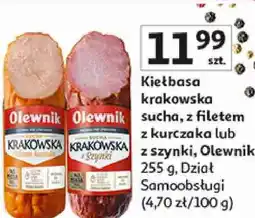 Auchan Kiełbasa krakowska sucha, z filetem z kurczaka lub z szynki, Olewnik oferta