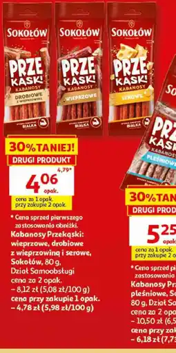 Auchan Kabanosy PrzeKąski Sokołów (wieprzowe, drobiowe z wieprzowiną, serowe) oferta
