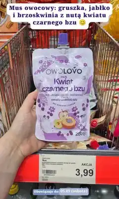 ALDI Mus owocowy Owolovo gruszka, jabłko i brzoskwinia z nutą kwiatu czarnego bzu oferta