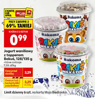 Jogurt waniliowy z topperem Bakuś, 128/135 g