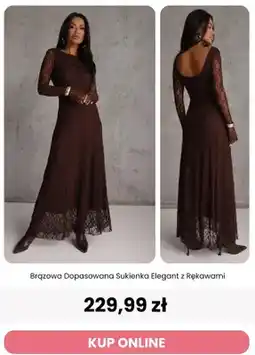 Renee Brązowa dopasowana sukienka elegant z rękawami Renee oferta