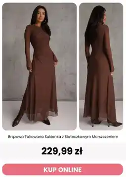 Renee Brązowa taliowana sukienka z siateczkowym marszczeniem Reneé oferta