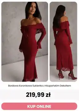 Renee Bordowa koronkowa sukienka z hiszpańskim dekoltem Renee oferta
