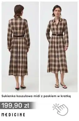 Medicine Sukienka koszulowa midi z paskiem w kratkę Medicine oferta