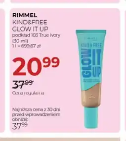 Jawa Drogerie Podkład Kind & Free Glow It Up 103 True Ivory Rimmel oferta