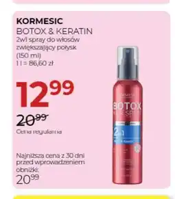 Jawa Drogerie Spray do włosów 2w1 zwiększający połysk Botox & Keratin Kormesic oferta