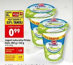 Biedronka Jogurt naturalny Primo Zott , 180 g + 20 g oferta