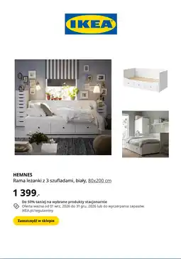 IKEA Rama leżanki z 3 szufladami IKEA HEMNES biały 80x200 cm oferta