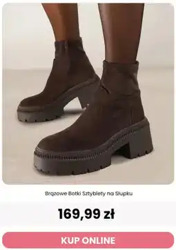 Renee Brązowe botki sztyblety na słupku Renee oferta