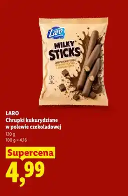 Lidl Chrupki kukurydziane w polewie czekoladowej Laro Milky Sticks oferta