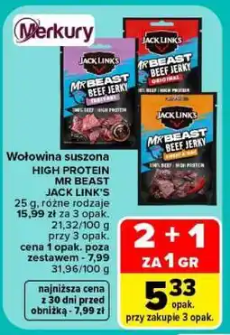 Carrefour Wołowina suszona HIGH PROTEIN MR BEAST JACK LINK'S oferta