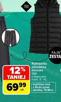 Carrefour Kamizelka pikowana damska z kapturem TEX oferta