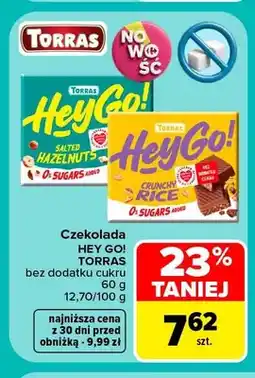 Carrefour Czekolada Hey Go! Salted Hazelnuts bez dodatku cukru Torras oferta