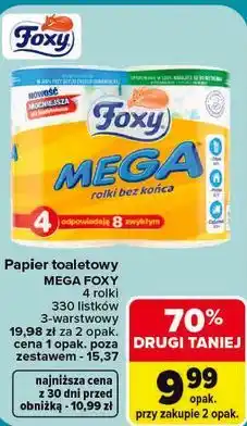 Carrefour Papier toaletowy Foxy Mega rolki bez końca 4 rolki 3-warstwowy oferta