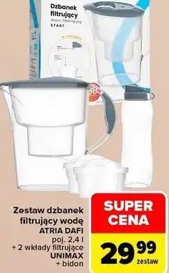 Carrefour Zestaw dzbanek filtrujący wodę Atria Dafi + 2 wkłady filtrujące Unimax + bidon oferta