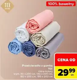 Carrefour TEX HOME Prześcieradło z gumką 100% bawełna oferta