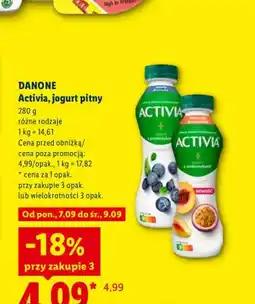 Lidl Jogurt pitny Activia jagoda borówka Danone oferta
