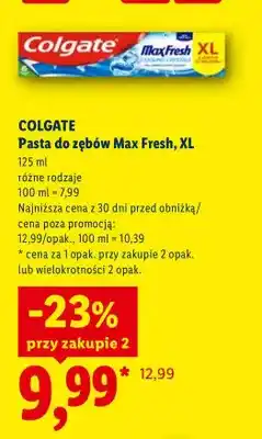 Lidl Pasta do zębów Max Fresh XL Colgate oferta