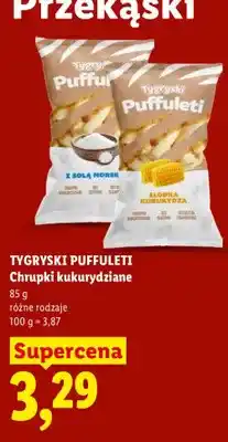 Lidl Chrupki kukurydziane z solą morską Tygryski Puffuleti oferta