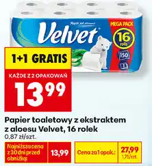 Biedronka Papier toaletowy z ekstraktem z aloesu Velvet, 16 rolek oferta