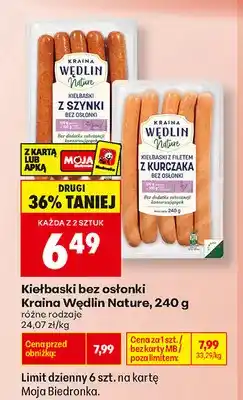 Biedronka Kiełbaski bez osłonki z szynki Kraina Wędlin Nature oferta