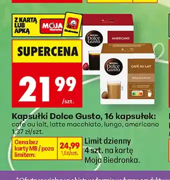 Biedronka Kapsułki Dolce Gusto cafe au lait oferta