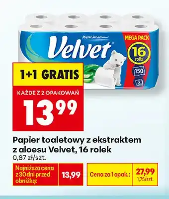 Biedronka Papier toaletowy z ekstraktem z aloesu Velvet 16-pak oferta