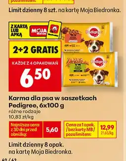 Biedronka Karma dla psa w saszetkach Pedigree wybór smaków w galaretce 6-pak oferta