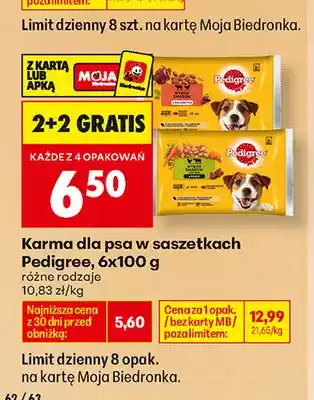 Biedronka Karma dla psa w saszetkach Pedigree wybór smaków w galaretce 6-pak oferta