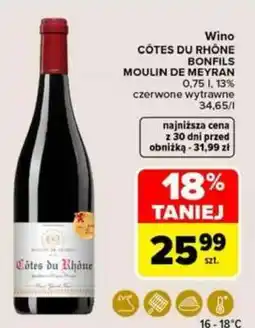 Carrefour Wino CÔTES DU RHÔNE BONFILS MOULIN DE MEYRAN oferta