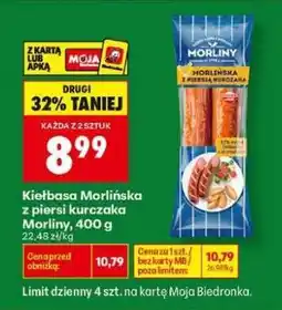 Biedronka Kiełbasa Morliňska z piersi kurczaka Morliny 400 g oferta