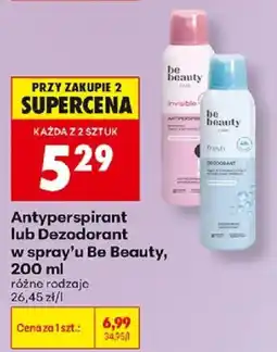 Biedronka Antyperspirant lub Dezodorant w spray'u Be Beauty oferta