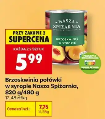 Biedronka Brzoskwinia połówki w syropie Nasza Spiżarnia oferta
