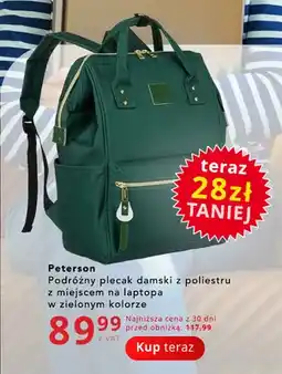 Poczta Polska Podróżny plecak damski z poliestru z miejscem na laptopa w zielonym kolorze Peterson oferta
