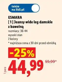 Lidl ESMARA Jeansy wide leg damskie z bawełną oferta