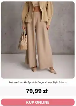 Renee Beżowe szerokie spodnie eleganckie w stylu palazzo Renee oferta