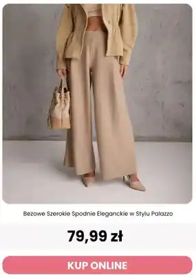 Beżowe szerokie spodnie eleganckie w stylu palazzo Renee