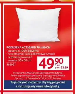 Selgros Poduszka Actigard 70x80 cm oferta