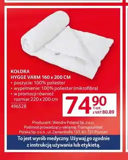 Selgros Kołdra Hygge Varm 160x200 cm oferta