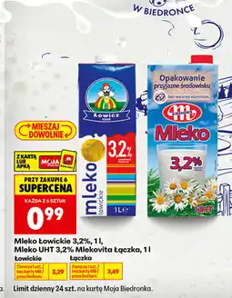 Biedronka Mleko Łowickie 3,2% lub Mleko UHT 3,2% Mlekovita Łączka oferta