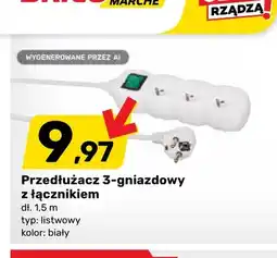 Bricomarche Przedłużacz 3-gniazdowy z łącznikiem 1,5 m oferta