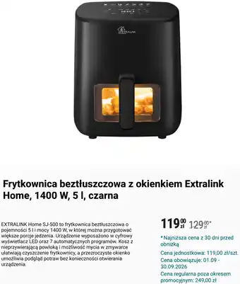 Frytkownica beztłuszczowa z okienkiem Extralink Home, 1400 W, 5 l, czarna