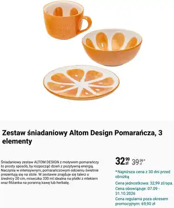 Zestaw śniadaniowy Altom Design Pomarańcza, 3 elementy