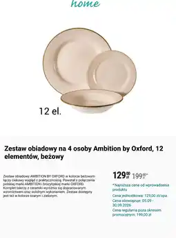 Biedronka Zestaw obiadowy na 4 osoby Ambition by Oxford, 12 elementów, beżowy oferta