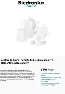 Biedronka Porcelanowy zestaw do kawy i herbaty AMBITION SOLE, dla 6 osób, 17 elementów oferta